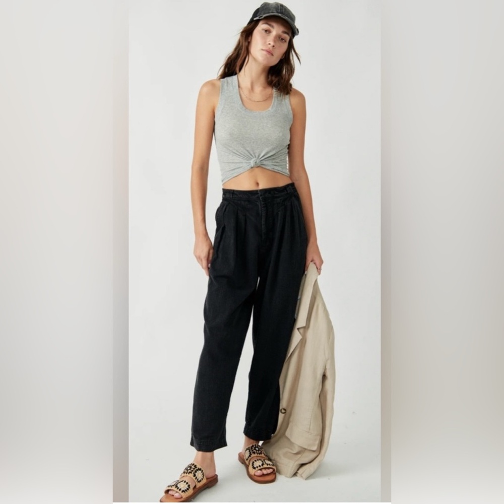 Free People Black High-Rise Relaxed Trousers